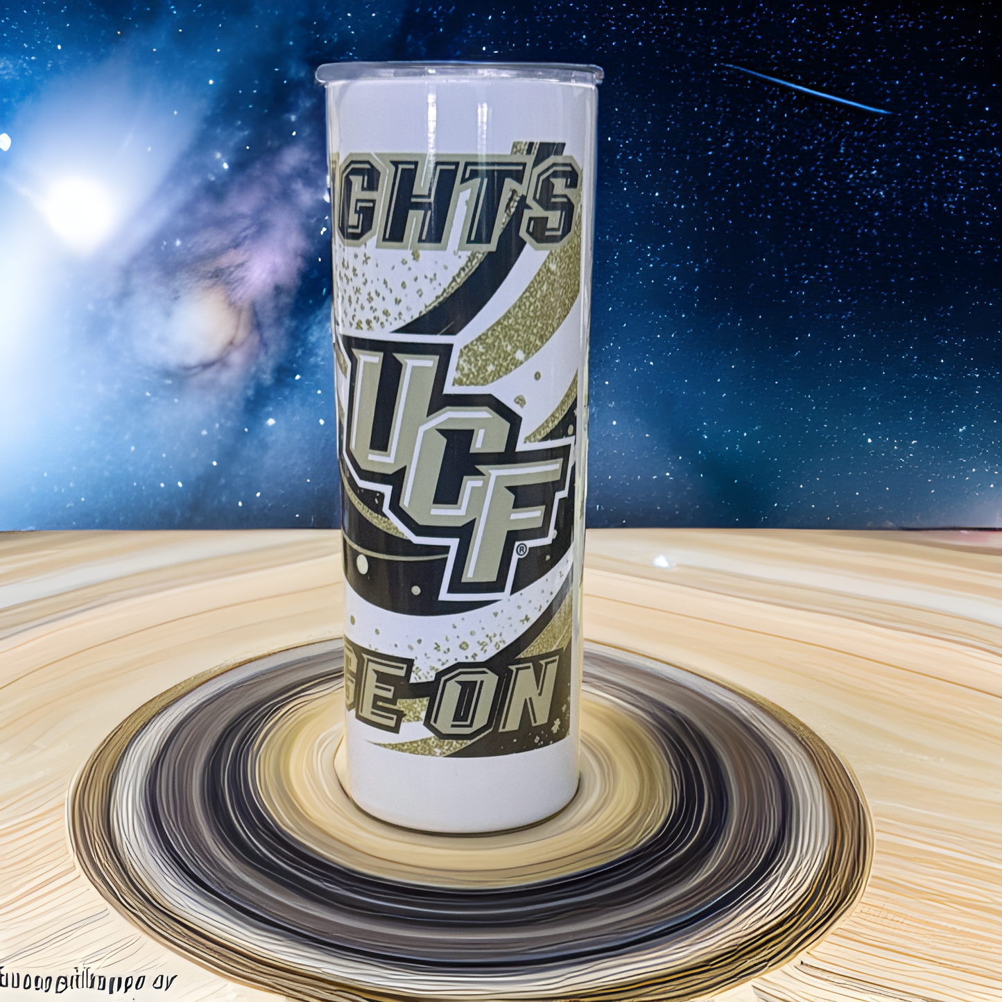UCF Knights Knightro All UCF Athletics Logos Go Knights Charge On 20 oz Skinny Tumbler