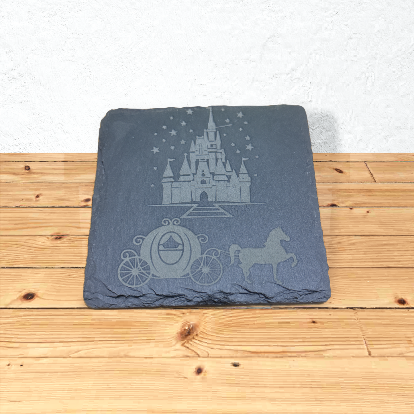 Disney Inspired Cinderella Castle and Carriage Coach Slate Laser Engraved Coasters