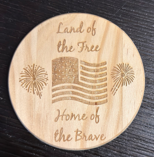 Land of the Free Home of the Brave Laser Engraved Coasters