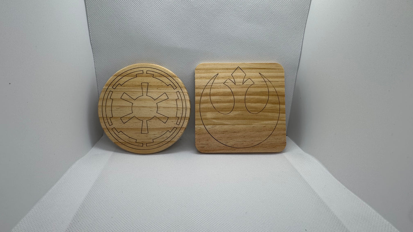 Star Wars Imperial and Rebel Wood Coasters