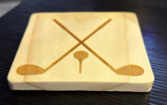 Golf Clubs and Golf Tee Wood Laser Engraved Coasters