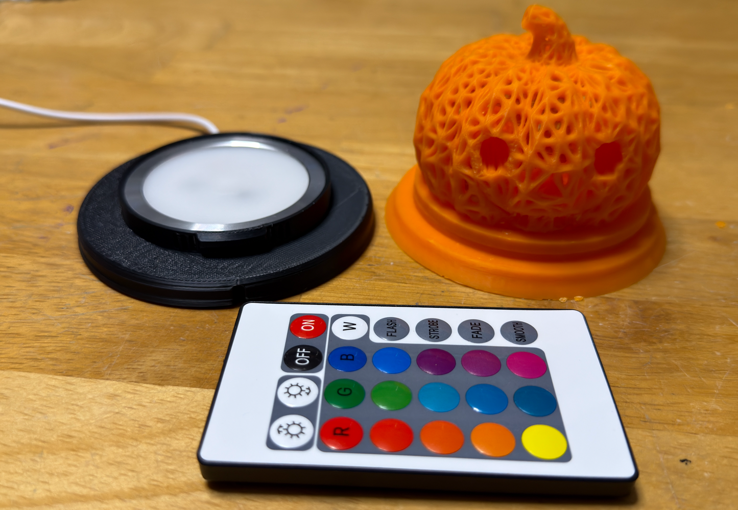3D Printed Jack ‘O Lantern Halloween Multi-Color Light Home Office Decor - 3" tall (base to stem) / 4" wide (at the base)