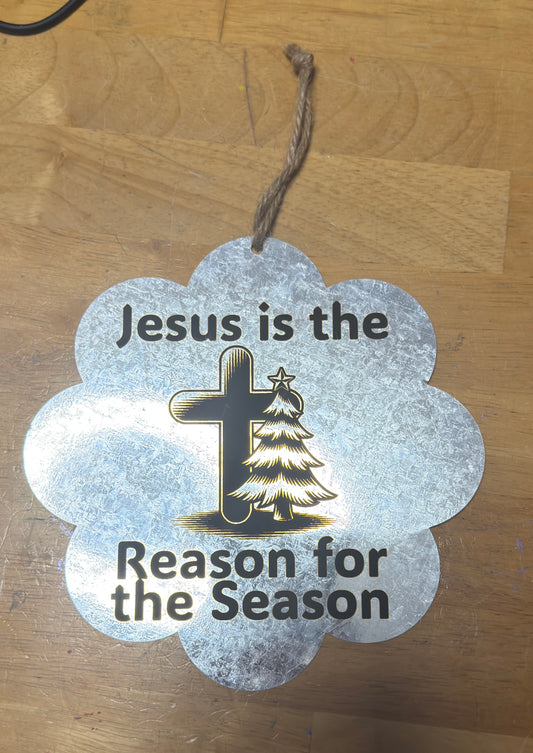 Christmas Season “Jesus Is the Reason for the Season” Laser Engraved Metal Wall Sign (7.25” x 7.25”)