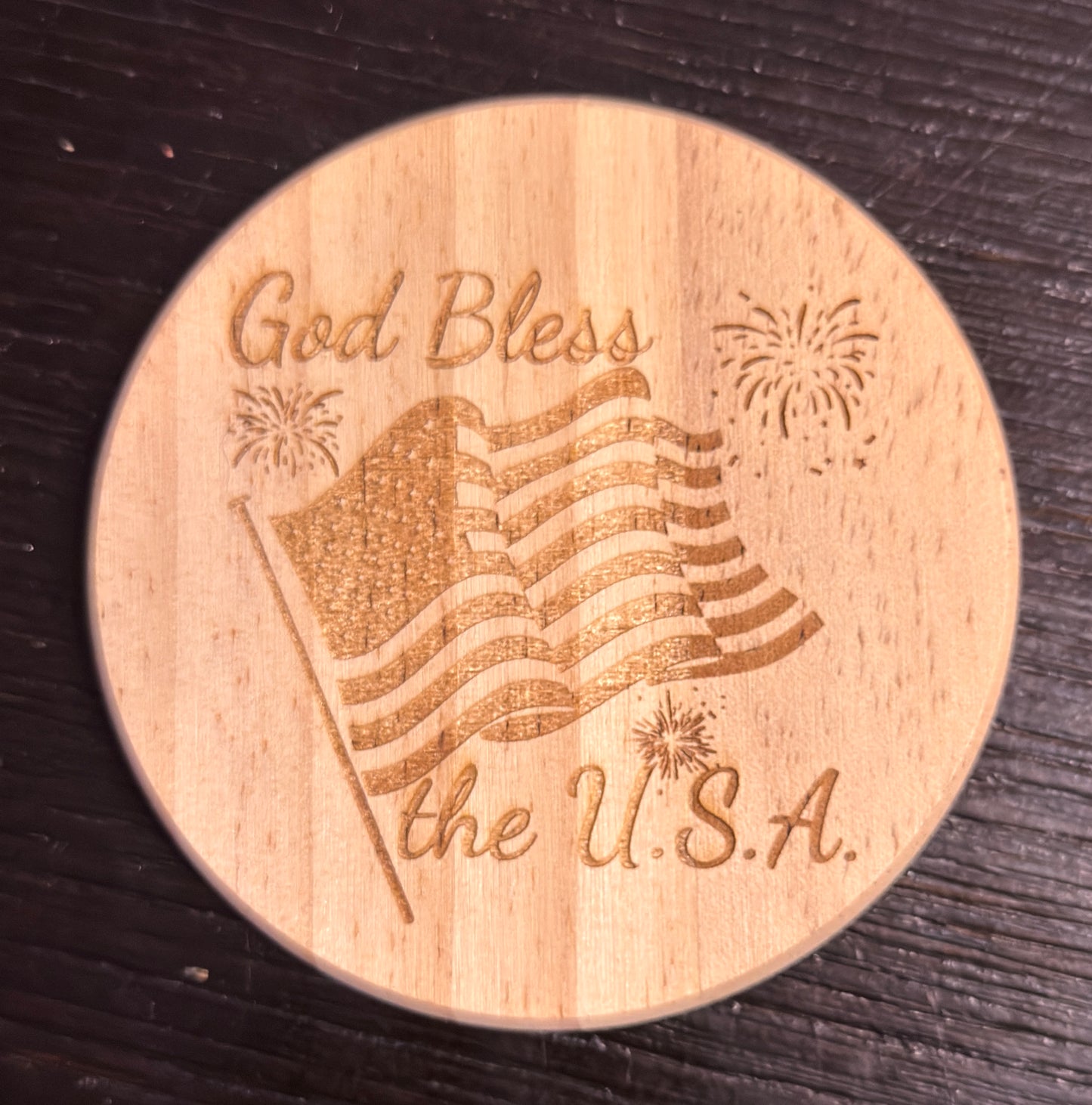 God Bless the U.S.A. Laser Engraved Coasters
