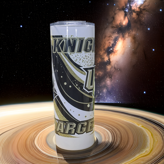 UCF Knights Knightro All UCF Athletics Logos Go Knights Charge On 20 oz Skinny Tumbler