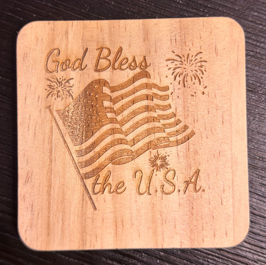 God Bless the U.S.A. Laser Engraved Coasters