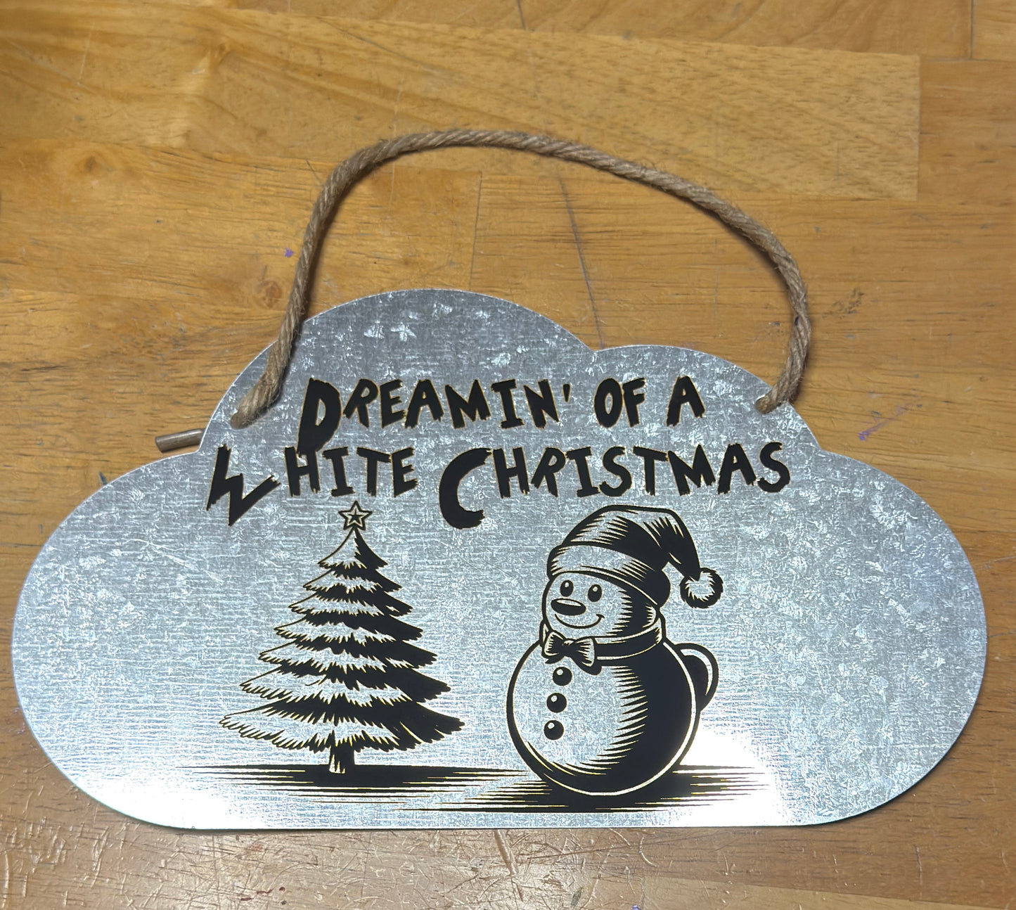 Christmas Season “Dreamin’ of a White Christmas” Laser Engraved Metal Wall Sign (9” x 5.5”)