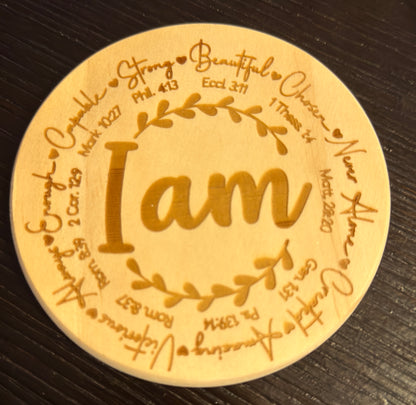 I am Inspirational Wood Laser Engraved Coaster