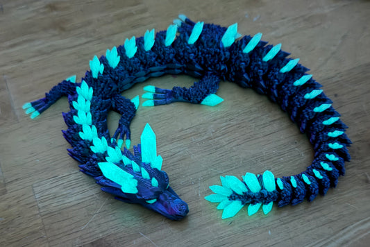 15" Articulated 3D Printed Dragon with Glow In the Dark Spikes and Toes