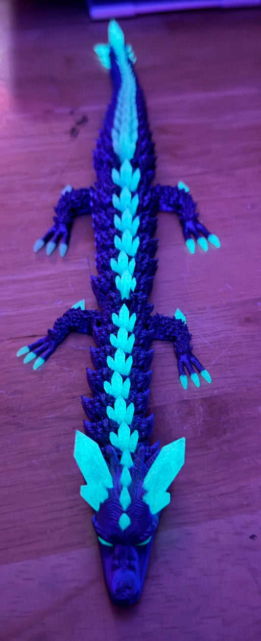 15" Articulated 3D Printed Dragon with Glow In the Dark Spikes and Toes