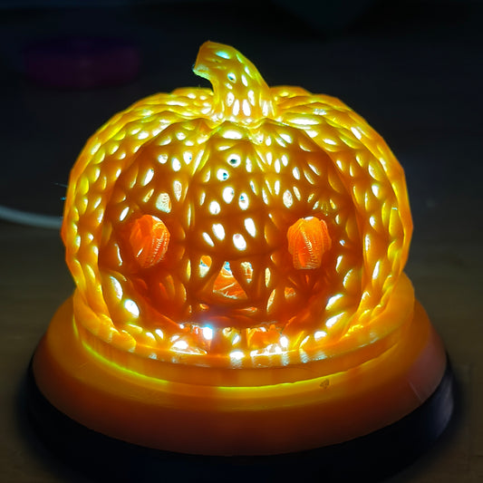 3D Printed Jack ‘O Lantern Halloween Multi-Color Light Home Office Decor - 3" tall (base to stem) / 4" wide (at the base)