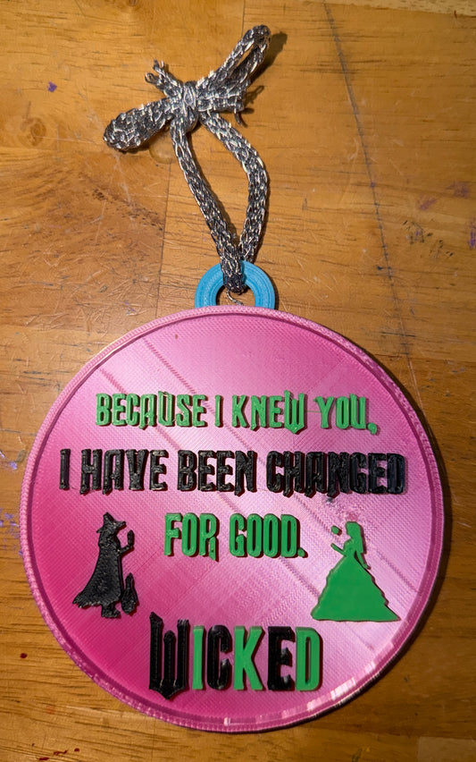Because I Knew You, I Have Been Changed For Good 3D Printed Christmas Ornament Inspired by Wicked (4" diameter)