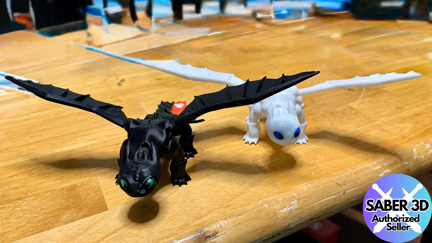 3D Printed Flexi Toothless and Light Fury