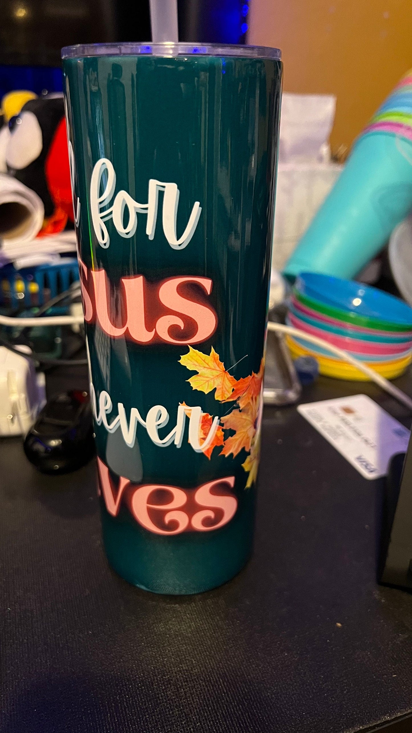 Fall For Jesus He Never Leaves 20 oz Skinny Tumbler