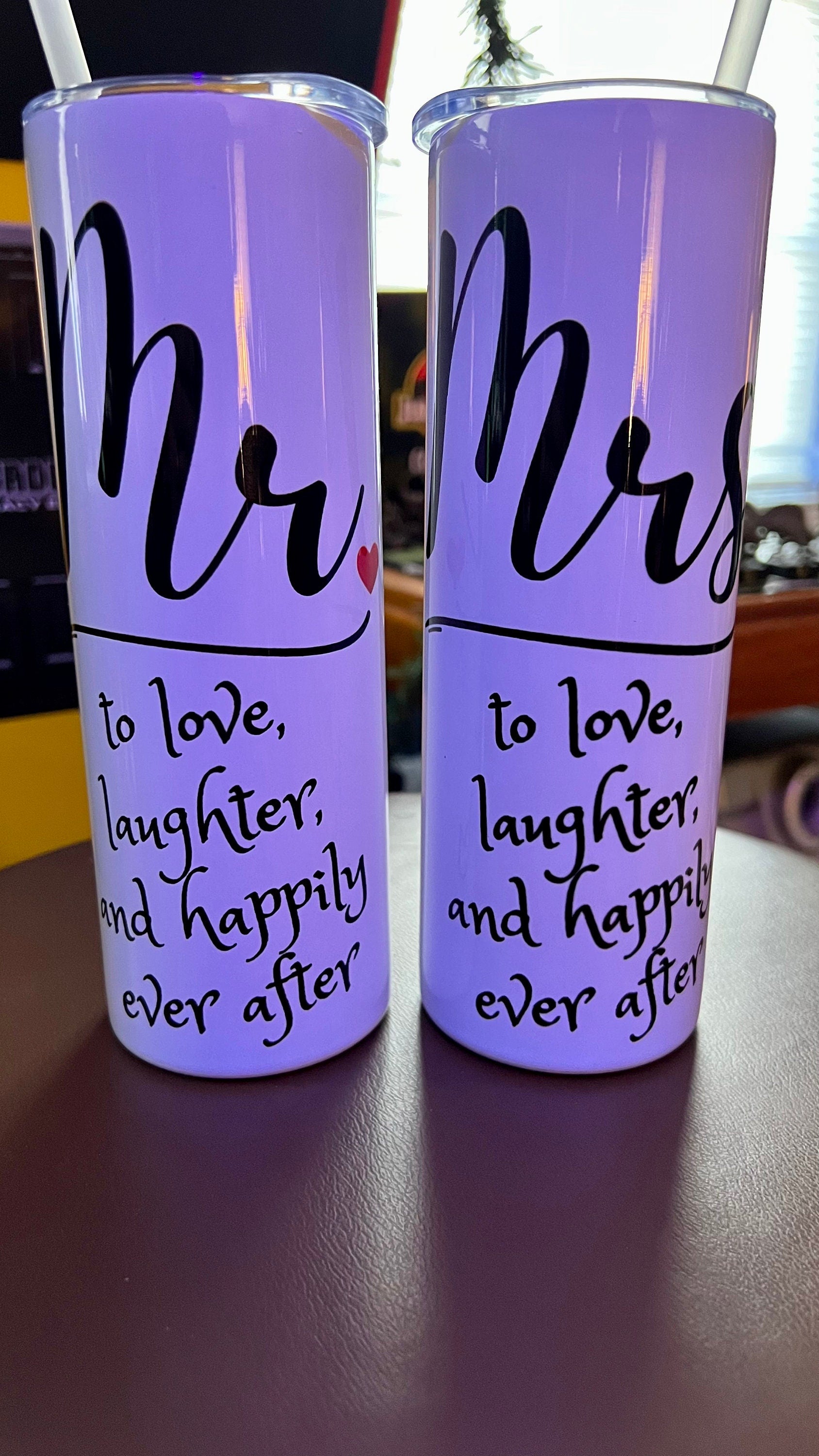 Mr. & Mrs. Happily Ever After 20 oz. Skinny Metal Tumblers (Set of 2)